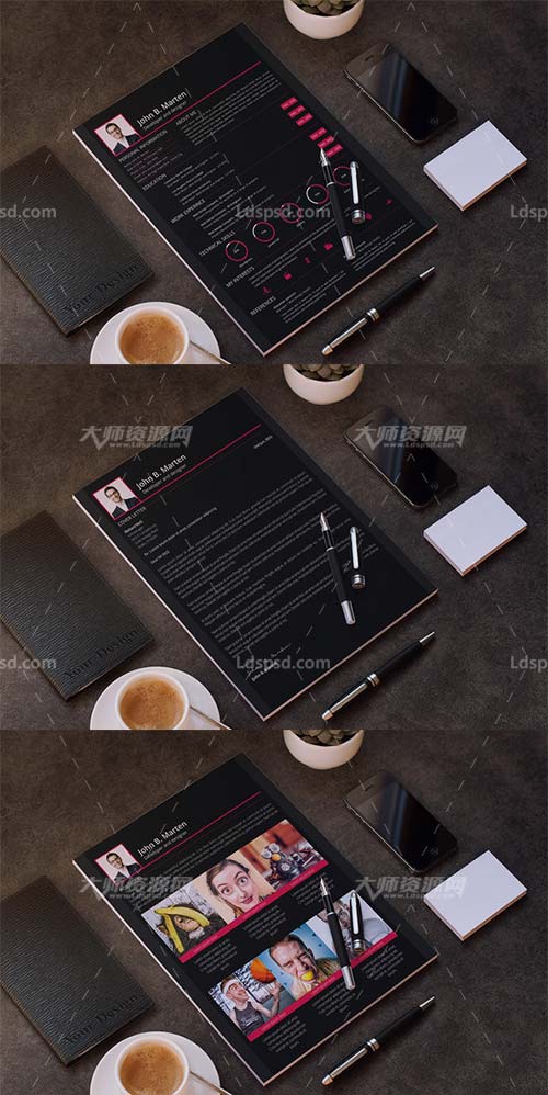 Resume,酷黑风格的个人简历模板(含PSD/AI/EPS格式)